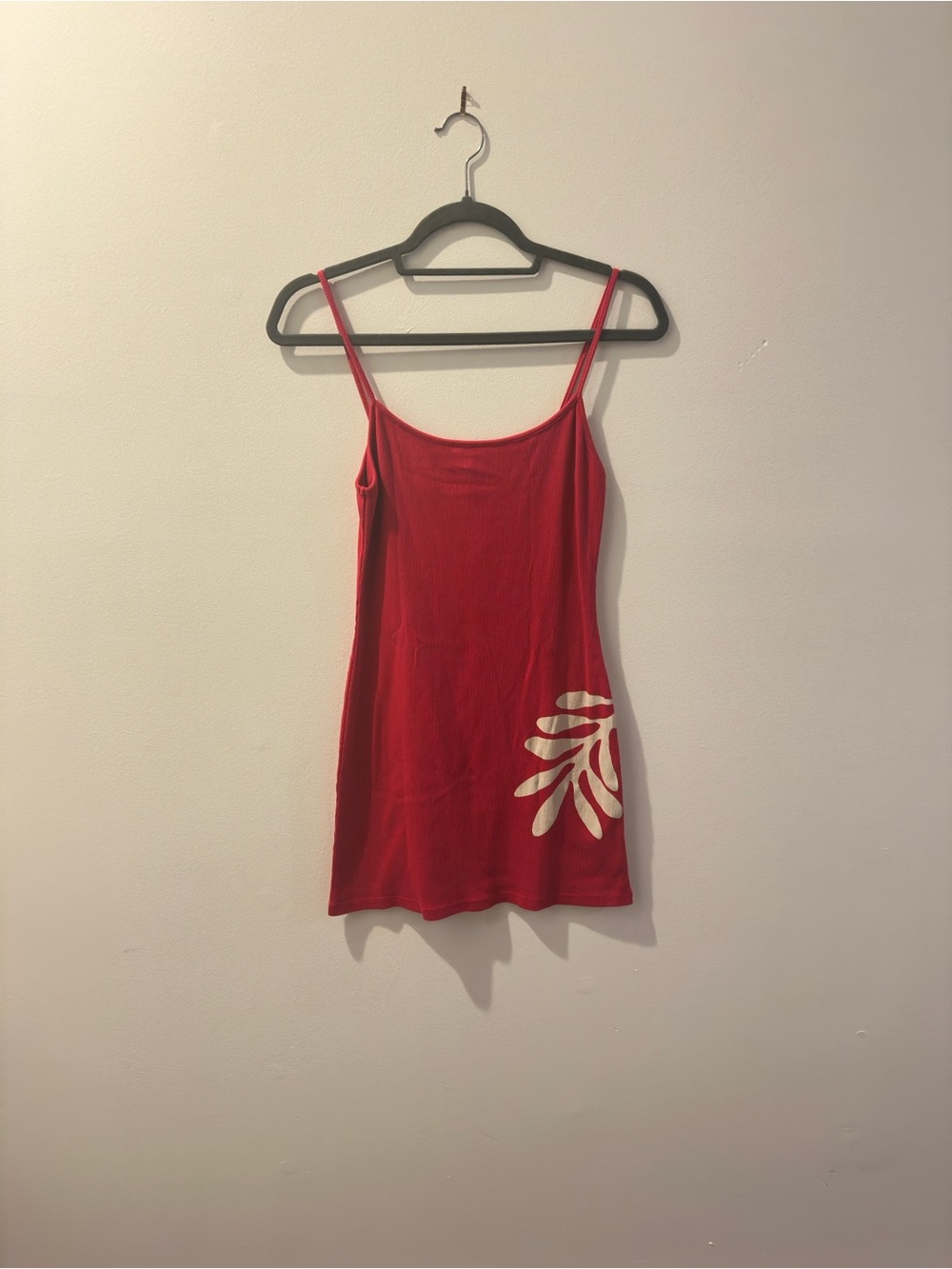 Reformation Red Mini Dress with White Leaf Motif